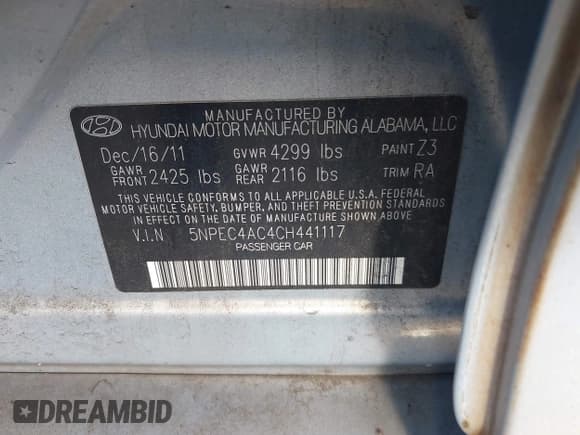 ✅ 2012 Hyundai Sonata Limited • VIN: 5NPEC4AC4CH441117 • Lot: 43371376. Wystawiony na IAAI z przebiegiem 145 966 mil. Bezpłatny archiwum sprzedaży aukcyjnych z USA i szczegółowy raport historii pojazdu na DreamBid. Zdjęcie 9.