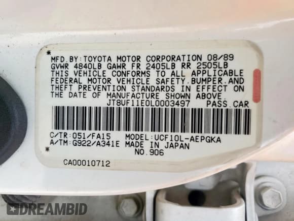 ✅ 1990 Lexus LS • VIN: JT8UF11E0L0003497 • Lot: 58539825. Wystawiony na Copart z przebiegiem 192 016 mil. Bezpłatny archiwum sprzedaży aukcyjnych z USA i szczegółowy raport historii pojazdu na DreamBid. Zdjęcie 12.