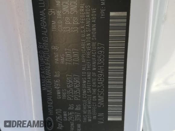 ✅ 2010 Hyundai Santa Fe GLS • VIN: 5NMSG3AB9AH385937 • Lot: 80699584. Listed on Copart with 87,046 mi. Free auction sales archive from the USA and detailed vehicle history report at DreamBid. Image 13.