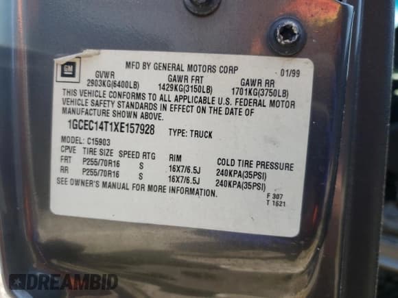 ✅ 1999 Chevrolet Silverado 1500 LS • VIN: 1GCEC14T1XE157928 • Лот: 64897724. Опубликован ранее на Copart с пробегом 420 992 миль. Бесплатный доступ к архиву аукционных продаж из США и подробный отчёт об истории автомобиля на DreamBid. Изображение 13.