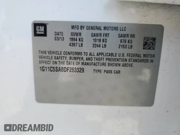 ✅ 2013 Chevrolet Malibu LT • VIN: 1G11C5SA8DF263329 • Lot: 70516534. Listed on Copart with 177,279 mi miles. Access the free auction sales archive from the USA and view a detailed vehicle history report at DreamBid. Image 12.