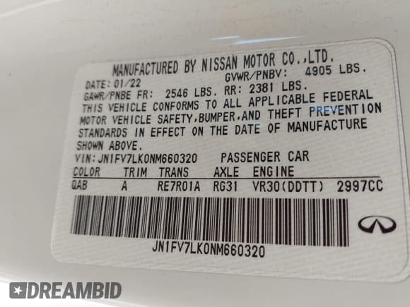 ✅ 2022 Infiniti Q60 Red Sport 400 • VIN: JN1FV7LK0NM660320 • Lot: 43868600. Wystawiony na IAAI z przebiegiem 64 718 mil. Bezpłatny archiwum sprzedaży aukcyjnych z USA i szczegółowy raport historii pojazdu na DreamBid. Zdjęcie 9.