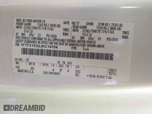 ✅ 2018 Ford F-150 XLT • VIN: 1FTFX1E52JKC14154 • Lot: 43646588. Listed on IAAI with 54,023 mi. Free auction sales archive from the USA and detailed vehicle history report at DreamBid. Image 9.