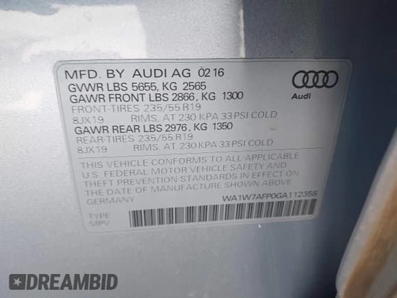 ✅ 2016 Audi Q5 Prestige • VIN: WA1W7AFP0GA112358 • Лот: 42085761. Опубликован ранее на IAAI с пробегом 128 598 миль. Бесплатный доступ к архиву аукционных продаж из США и подробный отчёт об истории автомобиля на DreamBid. Изображение 9.