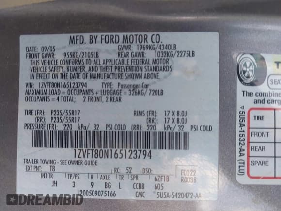 ✅ 2006 Ford Mustang Standard • VIN: 1ZVFT80N165123794 • Lot: 43067336. Wystawiony na IAAI z przebiegiem 237 527 mil. Bezpłatny archiwum sprzedaży aukcyjnych z USA i szczegółowy raport historii pojazdu na DreamBid. Zdjęcie 9.