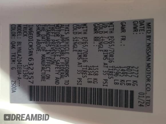 ✅ 2024 Nissan Frontier S • VIN: 1N6ED1CM5RN632357 • Lot: 56517225. Listed on Copart with 1,877 mi. Free auction sales archive from the USA and detailed vehicle history report at DreamBid. Image 12.