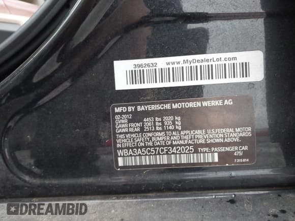 ✅ 2012 BMW 3 Series 328i • VIN: WBA3A5C57CF342025 • Lot: 43858515. Listed on IAAI with 159,347 mi. Free auction sales archive from the USA and detailed vehicle history report at DreamBid. Image 9.