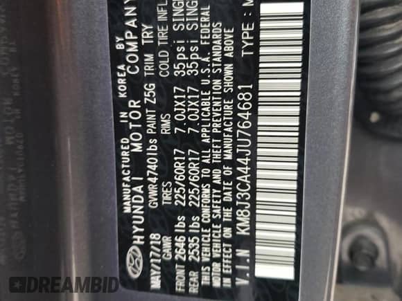 2018 Hyundai Tucson SEL z VIN KM8J3CA44JU764681, wystawiony jako Copart lot #81580545 z przebiegiem 92 403 mil mil oraz Szkoda całkowita • Salvage title. Historia ofert i sprzedaży dostępna na DreamBid. Obrazek 13.