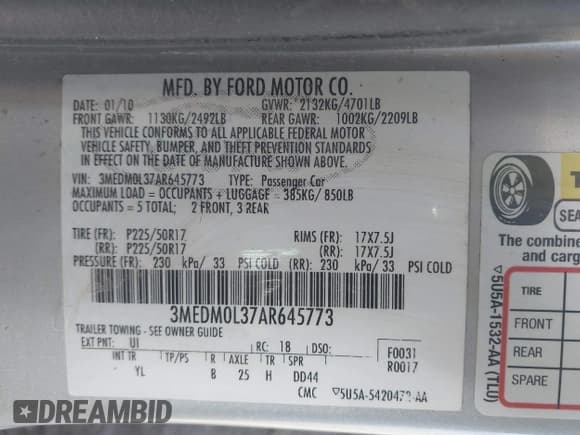 ✅ 2010 Mercury Milan Hybrid • VIN: 3MEDM0L37AR645773 • Lot: 41692785. Listed on IAAI with 99,510 mi. Free auction sales archive from the USA and detailed vehicle history report at DreamBid. Image 9.