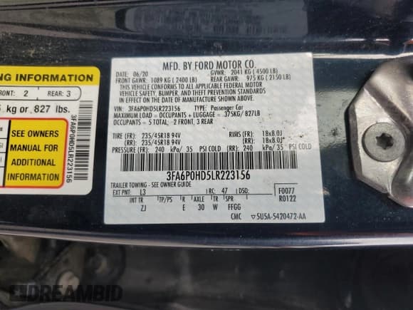 ✅ 2020 Ford Fusion SE • VIN: 3FA6P0HD5LR223156 • Lot: 81228575. Wystawiony na Copart z przebiegiem 78 695 mil. Bezpłatny archiwum sprzedaży aukcyjnych z USA i szczegółowy raport historii pojazdu na DreamBid. Zdjęcie 12.