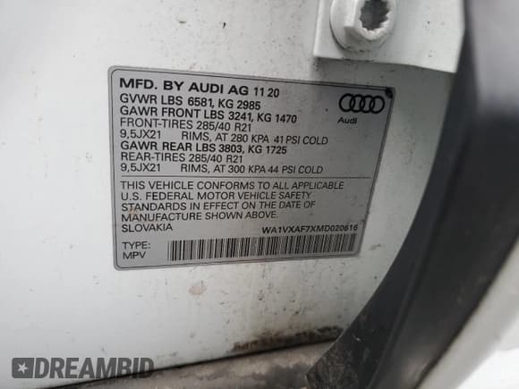 ✅ 2021 Audi Q7 Prestige • VIN: WA1VXAF7XMD020616 • Lot: 86183005. Listed on Copart with Not provided. Free auction sales archive from the USA and detailed vehicle history report at DreamBid. Image 13.