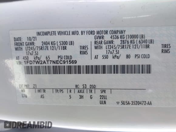 ✅ 2022 Ford F-250 • VIN: 1FD7W2AT7NEC91569 • Lot: 43048032. Listed on IAAI with 70,943 mi. Free auction sales archive from the USA and detailed vehicle history report at DreamBid. Image 9.