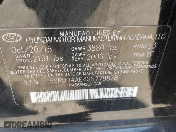 ✅ 2016 Hyundai Elantra SE • VIN: 5NPDH4AE4GH779878 • Lot: 81909965. Listed on Copart with 93,271 mi. Free auction sales archive from the USA and detailed vehicle history report at DreamBid. Image 12.