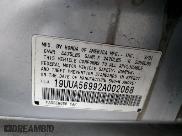 ✅ 2002 Acura TL Type S • VIN: 19UUA56992A002068 • Лот: 61966005. Опубликован ранее на Copart с пробегом 195 930 миль. Бесплатный доступ к архиву аукционных продаж из США и подробный отчёт об истории автомобиля на DreamBid. Изображение 12.