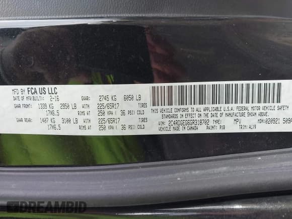 ✅ 2016 Dodge Grand Caravan R/T • VIN: 2C4RDGEG6GR318702 • Lot: 43880747. Listed on IAAI with 188,170 mi. Free auction sales archive from the USA and detailed vehicle history report at DreamBid. Image 9.