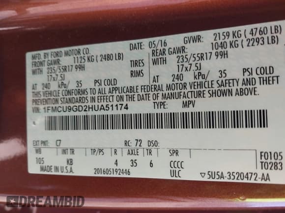 ✅ 2017 Ford Escape SE • VIN: 1FMCU9GD2HUA51174 • Lot: 41733323. Wystawiony na IAAI z przebiegiem 79 278 mil. Bezpłatny archiwum sprzedaży aukcyjnych z USA i szczegółowy raport historii pojazdu na DreamBid. Zdjęcie 9.