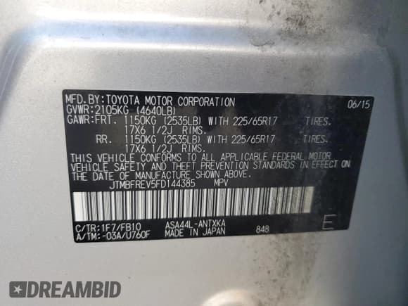 ✅ 2015 Toyota RAV4 LE • VIN: JTMBFREV5FD144385 • Лот: 82596505. Опубликован ранее на Copart с пробегом 113 821 миль. Бесплатный доступ к архиву аукционных продаж из США и подробный отчёт об истории автомобиля на DreamBid. Изображение 13.