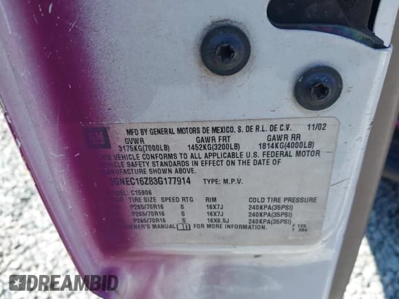 ✅ 2003 Chevrolet Suburban LS • VIN: 3GNEC16Z83G177914 • Лот: 41640705. Опубликован ранее на IAAI с пробегом Не указан. Бесплатный доступ к архиву аукционных продаж из США и подробный отчёт об истории автомобиля на DreamBid. Изображение 9.