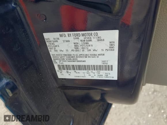 ✅ 2008 Ford F-150 STX • VIN: 1FTRX14W98FB89540 • Lot: 43731478. Listed on IAAI with Not provided. Free auction sales archive from the USA and detailed vehicle history report at DreamBid. Image 9.