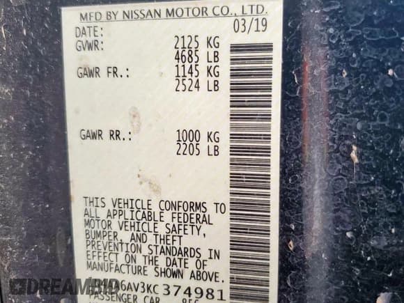 ✅ 2019 Nissan Maxima Platinum • VIN: 1N4AA6AV3KC374981 • Lot: 68926385. Wystawiony na Copart z przebiegiem 107 037 mil. Bezpłatny archiwum sprzedaży aukcyjnych z USA i szczegółowy raport historii pojazdu na DreamBid. Zdjęcie 12.