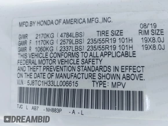 ✅ 2020 Acura RDX • VIN: 5J8TC1H33LL006615 • Lot: 43095387. Listed on IAAI with 85,437 mi. Free auction sales archive from the USA and detailed vehicle history report at DreamBid. Image 9.