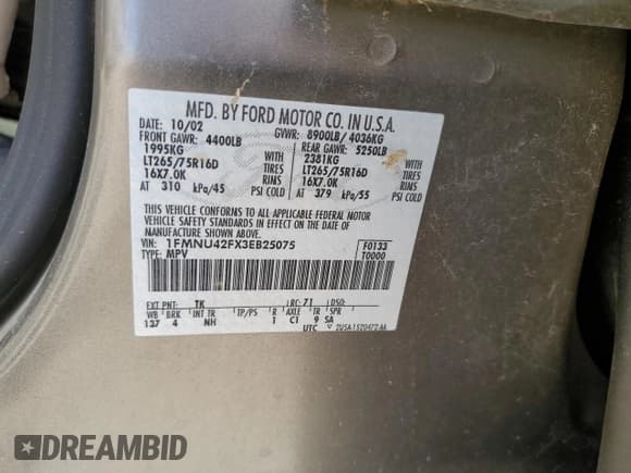 ✅ 2003 Ford Excursion Limited • VIN: 1FMNU42FX3EB25075 • Lot: 54161925. Listed on Copart with 330,856 mi. Free auction sales archive from the USA and detailed vehicle history report at DreamBid. Image 12.