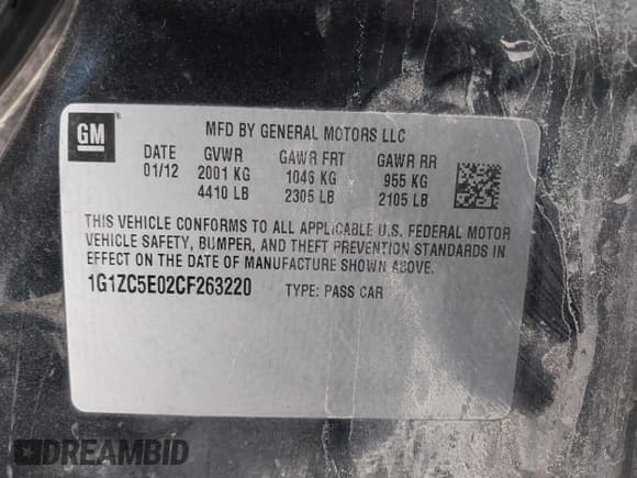 ✅ 2012 Chevrolet Malibu 1LT • VIN: 1G1ZC5E02CF263220 • Lot: 43373564. Listed on IAAI with 196,546 mi. Free auction sales archive from the USA and detailed vehicle history report at DreamBid. Image 9.