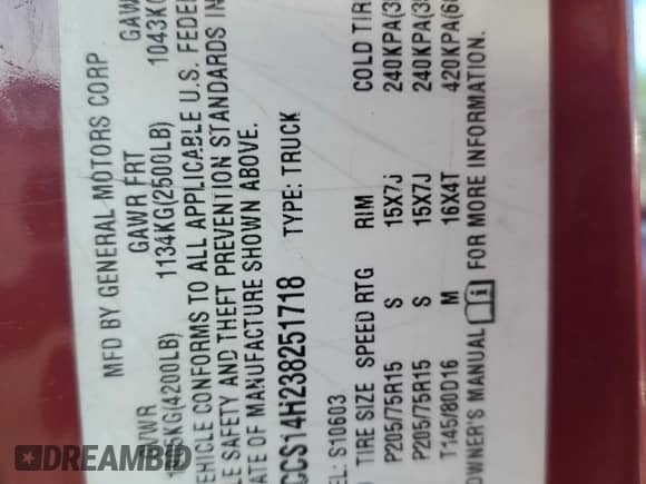 2003 Chevrolet S-10 LS с VIN 1GCCS14H238251718, выставлен на аукционе Copart как лот 57477544 с пробегом Не указан миль и Чистый • Clean title. История ставок и продаж доступна на DreamBid. Изображение 12.