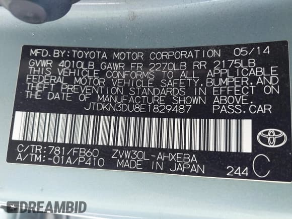 ✅ 2014 Toyota Prius Four • VIN: JTDKN3DU8E1829487 • Lot: 43247685. Wystawiony na IAAI z przebiegiem 143 689 mil. Bezpłatny archiwum sprzedaży aukcyjnych z USA i szczegółowy raport historii pojazdu na DreamBid. Zdjęcie 9.