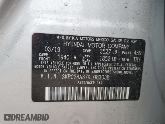 ✅ 2019 Hyundai Accent SE • VIN: 3KPC24A37KE083038 • Лот: 45576095. Опубликован ранее на Copart с пробегом 67 285 миль. Бесплатный доступ к архиву аукционных продаж из США и подробный отчёт об истории автомобиля на DreamBid. Изображение 12.