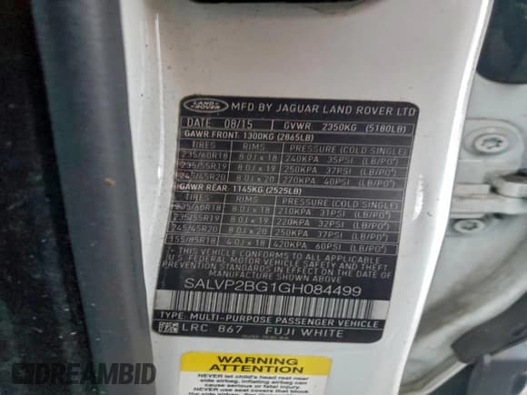 ✅ 2016 Land Rover Range Rover Evoque SE • VIN: SALVP2BG1GH084499 • Лот: 95182885. Опубликован ранее на Copart с пробегом Не указан. Бесплатный доступ к архиву аукционных продаж из США и подробный отчёт об истории автомобиля на DreamBid. Изображение 13.