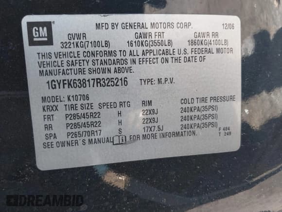 ✅ 2007 Cadillac Escalade • VIN: 1GYFK63817R325216 • Lot: 41848312. Listed on IAAI with 205,879 mi. Free auction sales archive from the USA and detailed vehicle history report at DreamBid. Image 9.