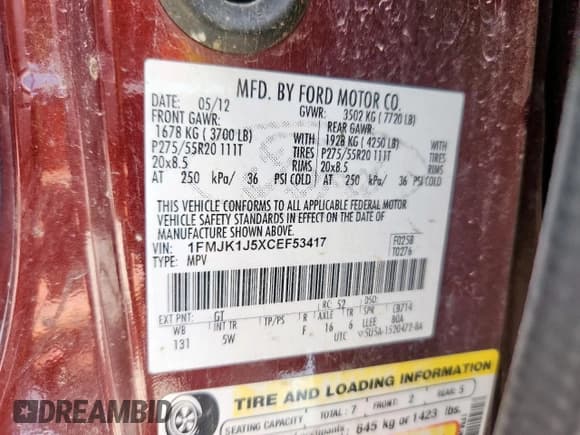 ✅ 2012 Ford Expedition Max King Ranch • VIN: 1FMJK1J5XCEF53417 • Lot: 66172215. Listed on Copart with 228,145 mi. Free auction sales archive from the USA and detailed vehicle history report at DreamBid. Image 13.