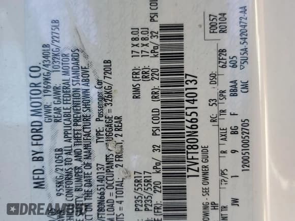 ✅ 2006 Ford Mustang Standard • VIN: 1ZVFT80N665140137 • Lot: 91023655. Listed on Copart with 165,034 mi. Free auction sales archive from the USA and detailed vehicle history report at DreamBid. Image 12.