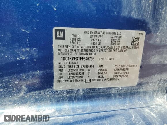✅ 2015 Chevrolet Silverado 2500HD LT • VIN: 1GC1KVEG1FF546796 • Lot: 80436765. Listed on Copart with 296,702 mi. Free auction sales archive from the USA and detailed vehicle history report at DreamBid. Image 12.