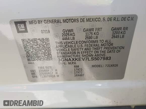 2020 Chevrolet Equinox LT с VIN 3GNAXKEV7LS507983, выставлен на аукционе IAAI как лот 43407294 с пробегом 132 799 миль миль и . История ставок и продаж доступна на DreamBid. Изображение 9.