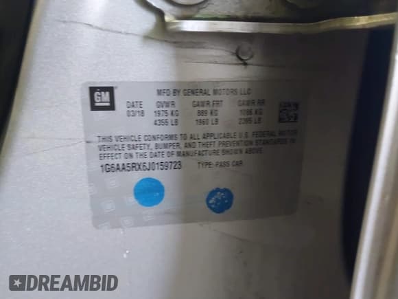 ✅ 2018 Cadillac ATS RWD • VIN: 1G6AA5RX6J0159723 • Lot: 41486386. Listed on IAAI with 59,384 mi. Free auction sales archive from the USA and detailed vehicle history report at DreamBid. Image 9.