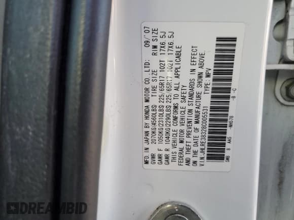 ✅ 2008 Honda CR-V LX • VIN: JHLRE38328C005531 • Lot: 84637945. Wystawiony na Copart z przebiegiem 227 539 mil. Bezpłatny archiwum sprzedaży aukcyjnych z USA i szczegółowy raport historii pojazdu na DreamBid. Zdjęcie 13.