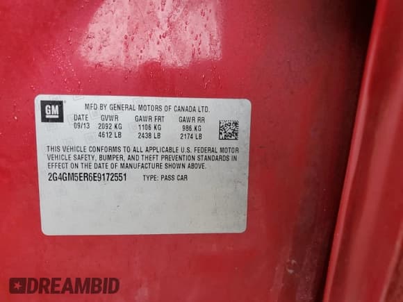 ✅ 2014 Buick Regal Premium I • VIN: 2G4GM5ER6E9172551 • Лот: 44421265. Опубликован ранее на Copart с пробегом 158 644 миль. Бесплатный доступ к архиву аукционных продаж из США и подробный отчёт об истории автомобиля на DreamBid. Изображение 13.