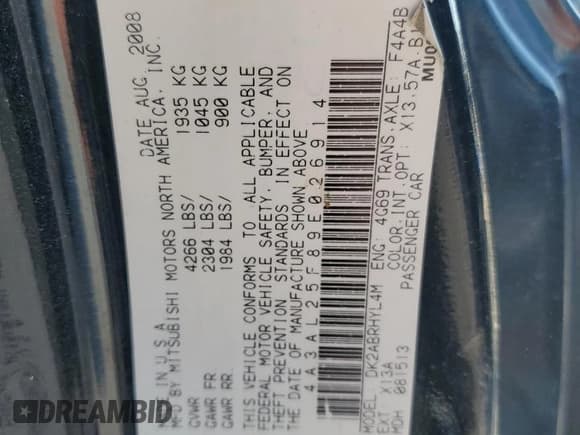 ✅ 2009 Mitsubishi Eclipse GS • VIN: 4A3AL25F89E026914 • Лот: 64450915. Опубликован ранее на Copart с пробегом 106 219 миль. Бесплатный доступ к архиву аукционных продаж из США и подробный отчёт об истории автомобиля на DreamBid. Изображение 12.