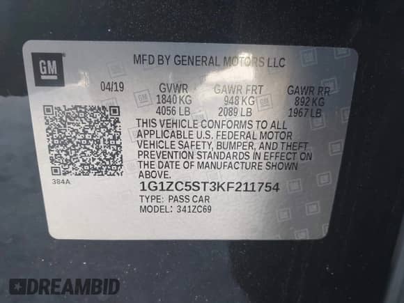 2019 Chevrolet Malibu LS with VIN 1G1ZC5ST3KF211754, listed as a IAAI auction lot 42775467 with 152,865 mi miles and . Bid and sale history available at DreamBid. Image 9.