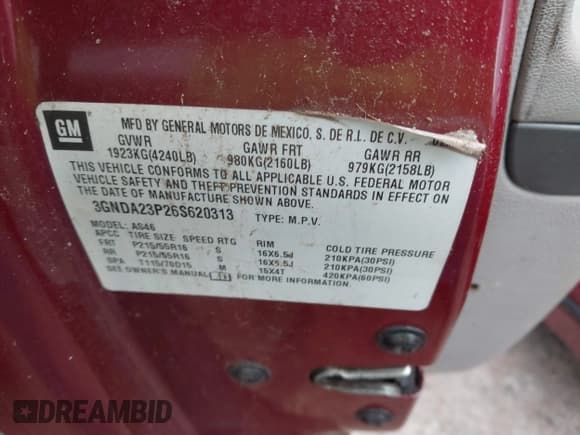 ✅ 2006 Chevrolet HHR LT • VIN: 3GNDA23P26S620313 • Lot: 41481003. Listed on IAAI with 190,216 mi. Free auction sales archive from the USA and detailed vehicle history report at DreamBid. Image 9.