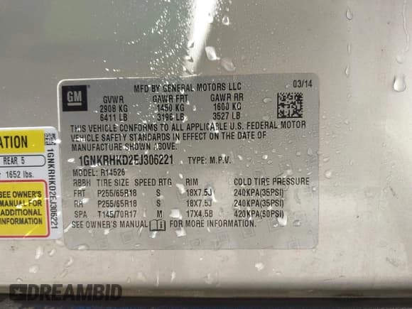 ✅ 2014 Chevrolet Traverse LT • VIN: 1GNKRHKD2EJ306221 • Lot: 43628251. Listed on IAAI with 225,936 mi. Free auction sales archive from the USA and detailed vehicle history report at DreamBid. Image 9.