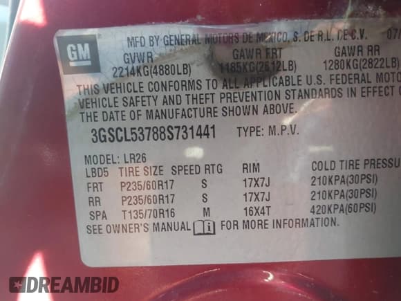 ✅ 2008 Saturn VUE XR • VIN: 3GSCL53788S731441 • Лот: 43406288. Опубликован ранее на IAAI с пробегом 141 045 миль. Бесплатный доступ к архиву аукционных продаж из США и подробный отчёт об истории автомобиля на DreamBid. Изображение 9.