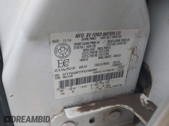 ✅ 2015 Ford F-250 Lariat • VIN: 1FT7W2BT7FEC06380 • Lot: 43454104. Wystawiony na IAAI z przebiegiem 92 388 mil. Bezpłatny archiwum sprzedaży aukcyjnych z USA i szczegółowy raport historii pojazdu na DreamBid. Zdjęcie 9.