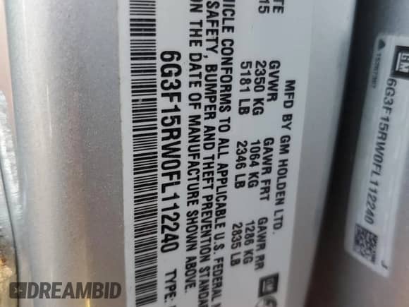 2015 Chevrolet SS with VIN 6G3F15RW0FL112240, listed as a Copart auction lot 50087735 with 91,060 mi miles and Non repairable. Bid and sale history available at DreamBid. Image 15.