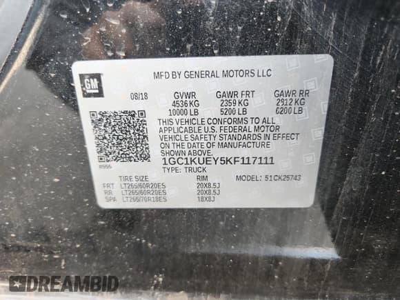 ✅ 2019 Chevrolet Silverado 2500HD High Country • VIN: 1GC1KUEY5KF117111 • Lot: 70201175. Listed on Copart with 133,769 mi. Free auction sales archive from the USA and detailed vehicle history report at DreamBid. Image 12.