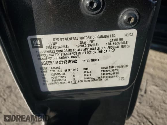 ✅ 2003 Chevrolet Silverado 1500 LS • VIN: 2GCEK19TX31315142 • Лот: 75246874. Опубликован ранее на Copart с пробегом 270 809 миль. Бесплатный доступ к архиву аукционных продаж из США и подробный отчёт об истории автомобиля на DreamBid. Изображение 12.