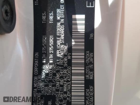 ✅ 2020 Lexus LX 570 • VIN: JTJDY7AX3L4320650 • Lot: 57576655. Listed on Copart with 82,762 mi. Free auction sales archive from the USA and detailed vehicle history report at DreamBid. Image 13.