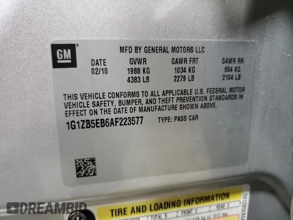 ✅ 2010 Chevrolet Malibu 1LS • VIN: 1G1ZB5EB6AF223577 • Lot: 79011264. Listed on Copart with 161,872 mi. Free auction sales archive from the USA and detailed vehicle history report at DreamBid. Image 12.